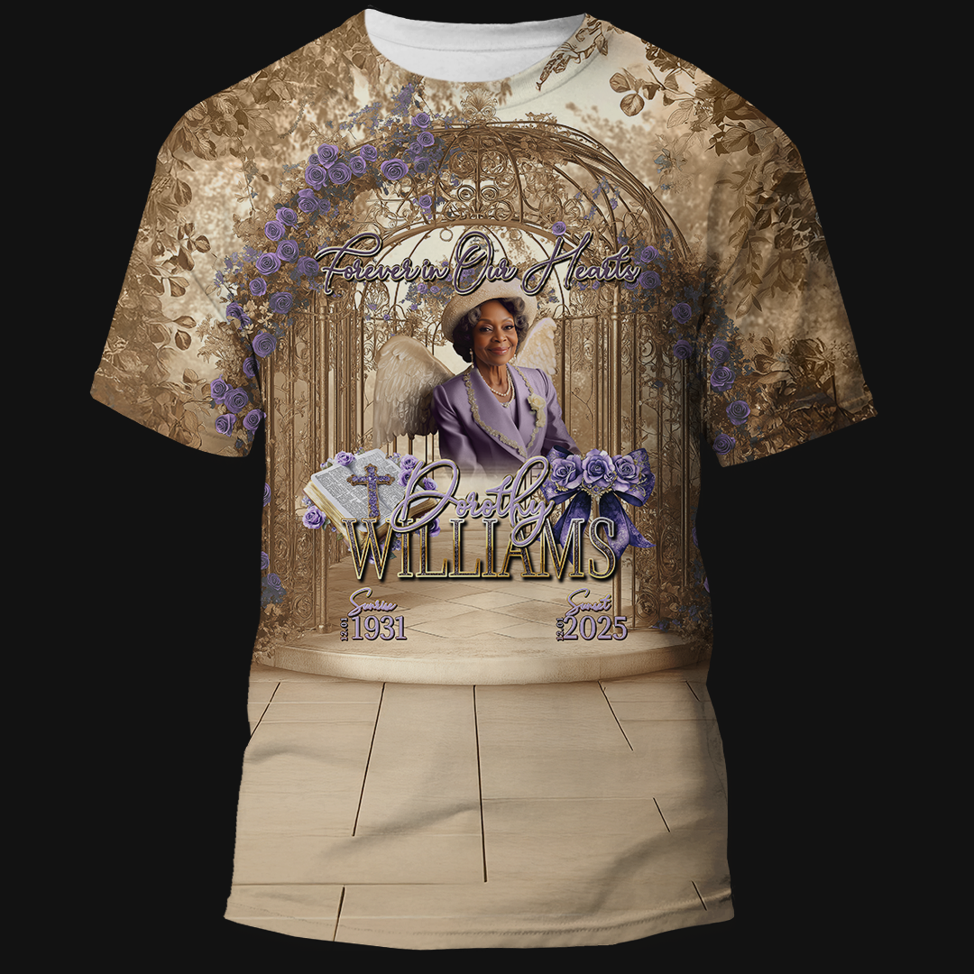 Custom All-Over Memorial T-Shirt — Full-Coverage Tribute Design